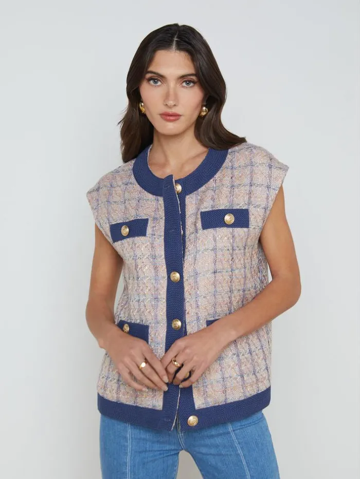 L039Agence Blazers and Jackets Women Laurel Tweed Oversized Vest Tandusty Pinkblue L039Agence Blazers and Jackets Women Laurel Tweed Oversized Vest Tandusty Pinkblue