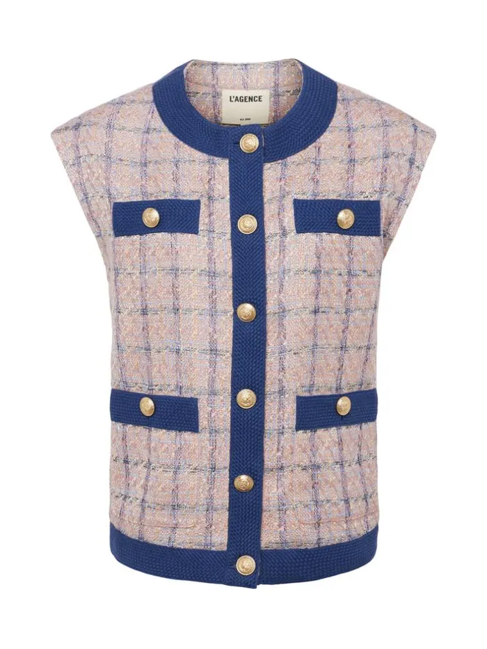 L039Agence Blazers and Jackets Women Laurel Tweed Oversized Vest Tandusty Pinkblue