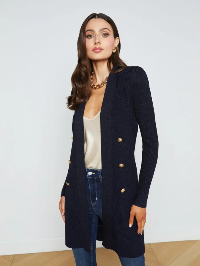L039Agence Blazers and Jackets Women Noe DoubleBreasted Cardigan Midnight