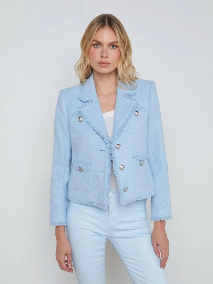 L039Agence Blazers and Jackets Women Sylvia Collared Jacket Pale Blue Silver