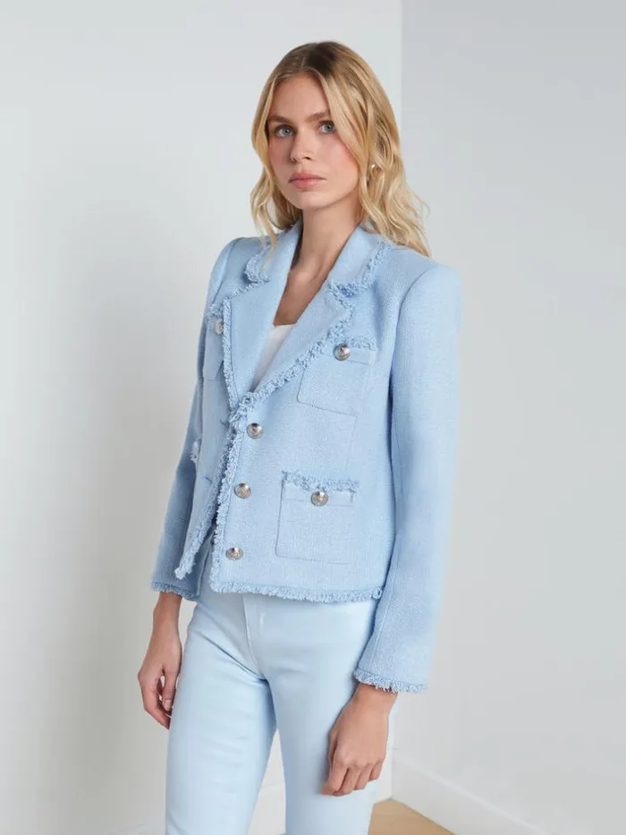 L039Agence Blazers and Jackets Women Sylvia Collared Jacket Pale Blue Silver