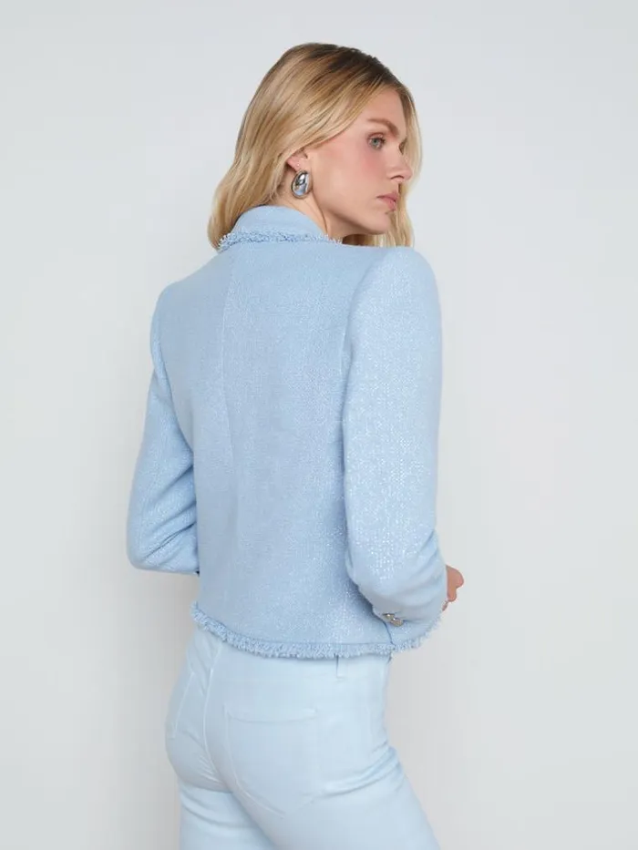 L039Agence Blazers and Jackets Women Sylvia Collared Jacket Pale Blue Silver
