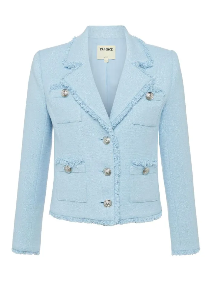 L039Agence Blazers and Jackets Women Sylvia Collared Jacket Pale Blue Silver