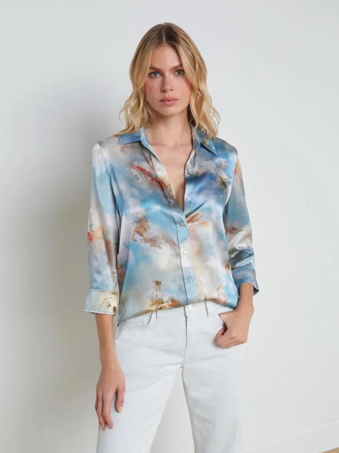 L039Agence Blouses and Tops Women Dani Silk Blouse Light Blue Multi Renaissance L039Agence Blouses and Tops Women Dani Silk Blouse Light Blue Multi Renaissance