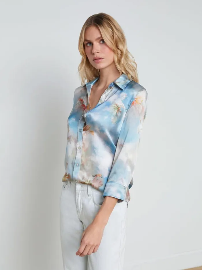 L039Agence Blouses and Tops Women Dani Silk Blouse Light Blue Multi Renaissance