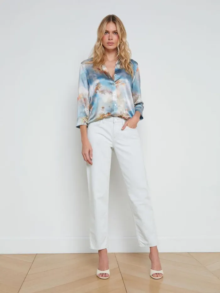 L039Agence Blouses and Tops Women Dani Silk Blouse Light Blue Multi Renaissance
