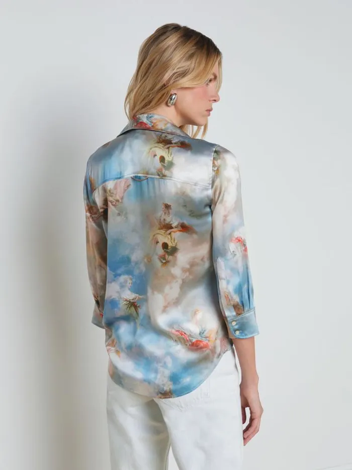 L039Agence Blouses and Tops Women Dani Silk Blouse Light Blue Multi Renaissance