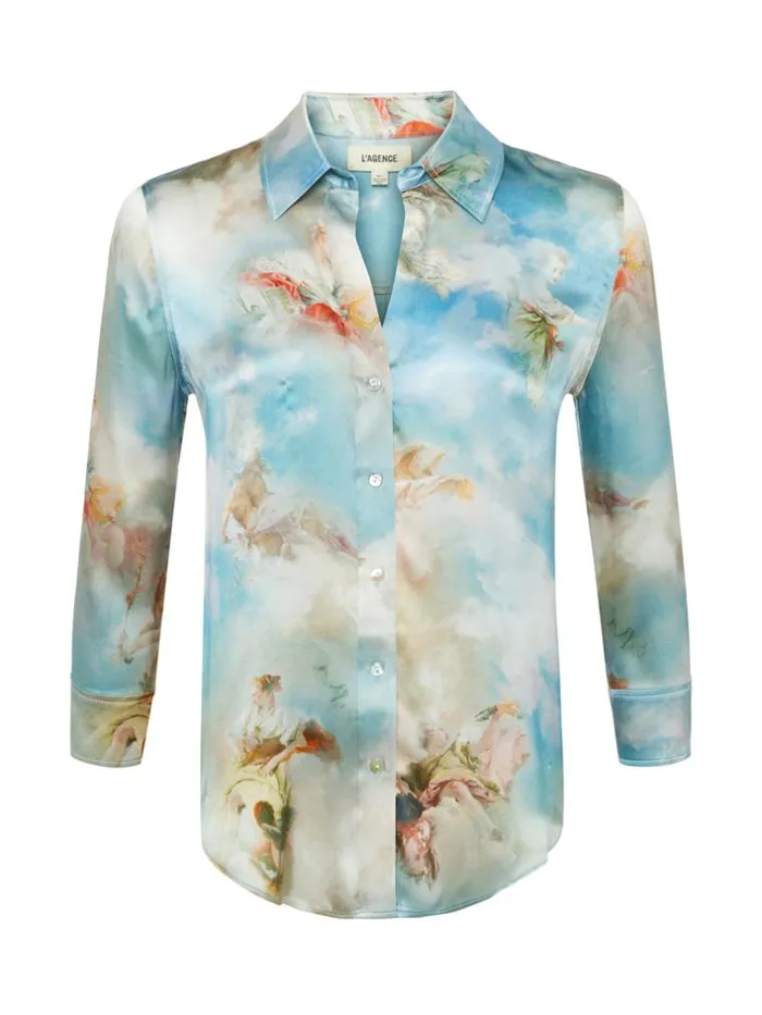 L039Agence Blouses and Tops Women Dani Silk Blouse Light Blue Multi Renaissance