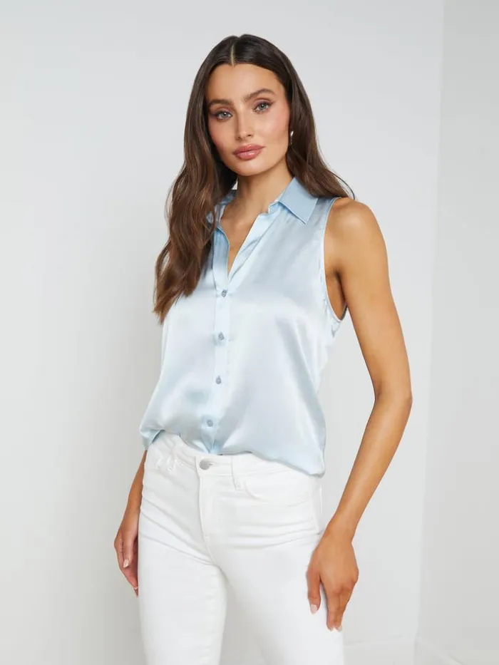L039Agence Blouses and Tops Women Emmy Sleeveless Silk Blouse Ice Water