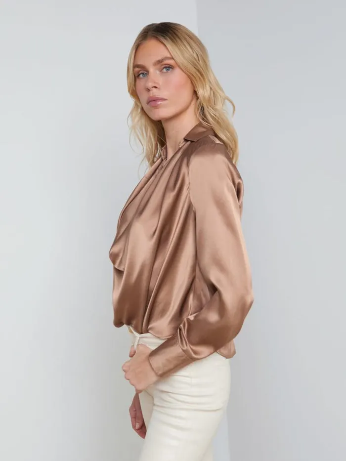 L039Agence Blouses and Tops Women Lotus Silk Blouse Mocha