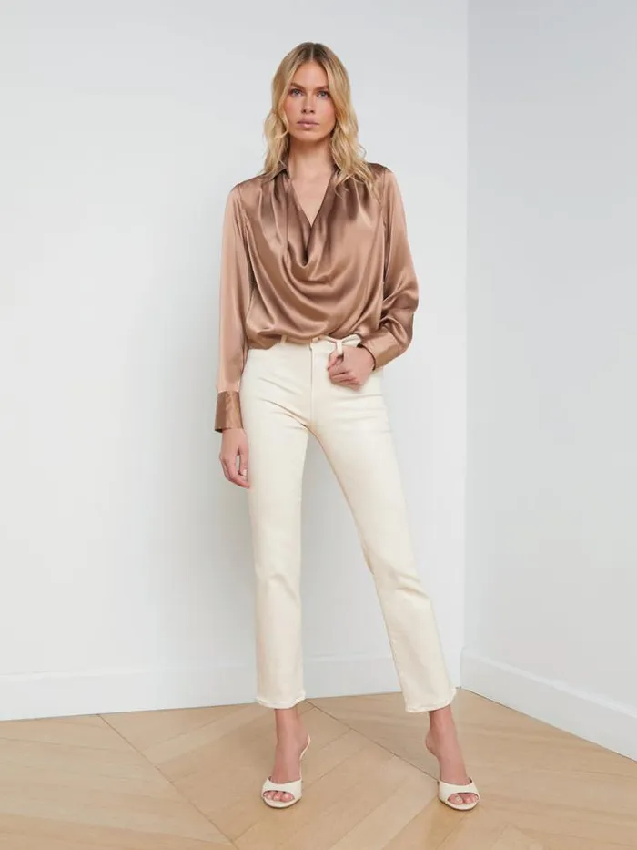 L039Agence Blouses and Tops Women Lotus Silk Blouse Mocha