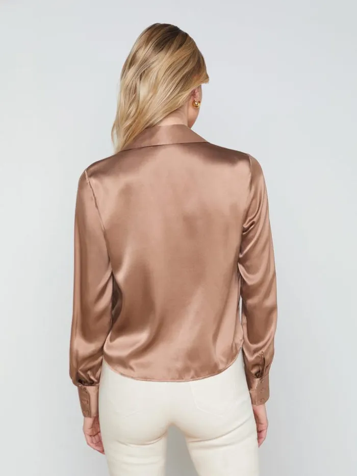 L039Agence Blouses and Tops Women Lotus Silk Blouse Mocha