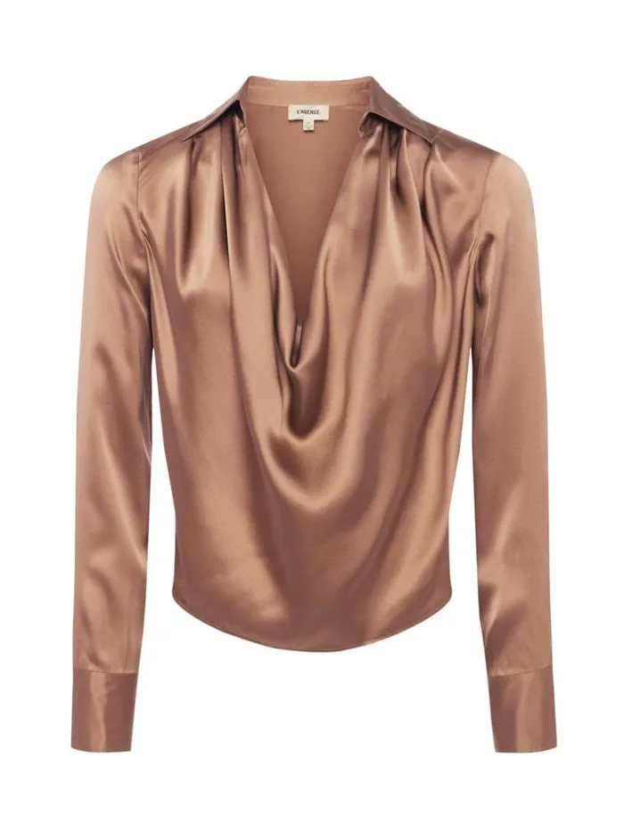 L039Agence Blouses and Tops Women Lotus Silk Blouse Mocha