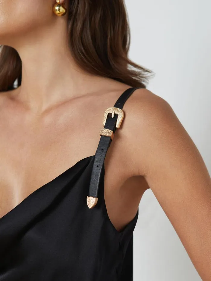 L039Agence Blouses and Tops Women Lux BuckleStrap Silk Tank Black