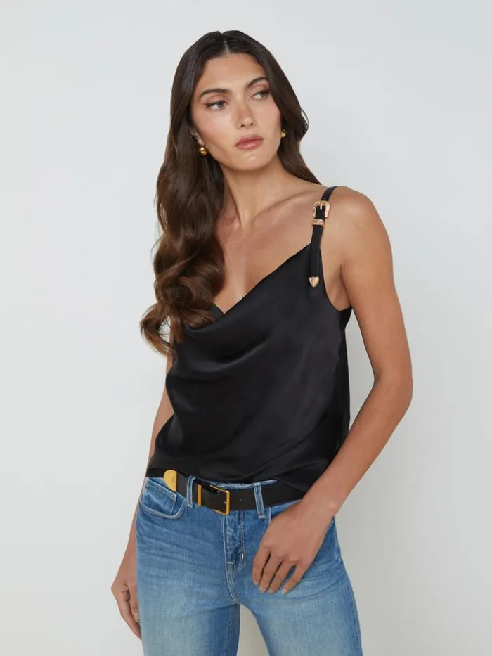 L039Agence Blouses and Tops Women Lux BuckleStrap Silk Tank Black