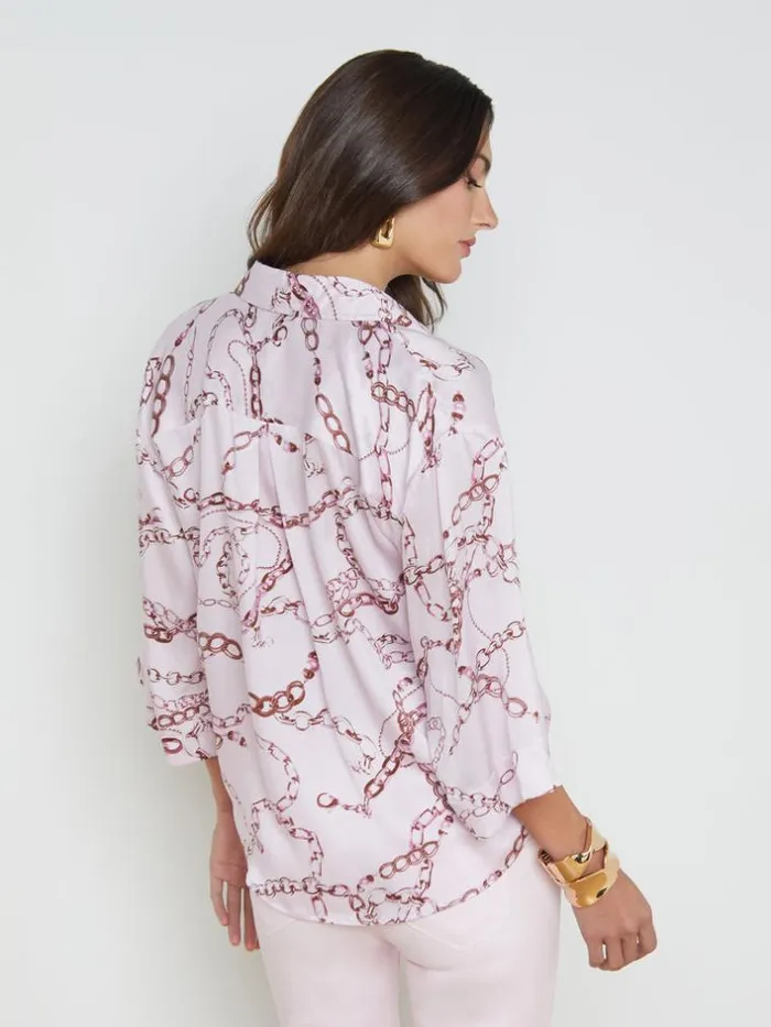 L039Agence Blouses and Tops Women Patrice Silk Blouse Lilac Snow Multi Sketch Chain