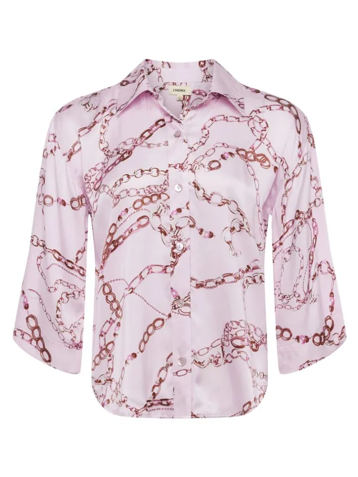 L039Agence Blouses and Tops Women Patrice Silk Blouse Lilac Snow Multi Sketch Chain