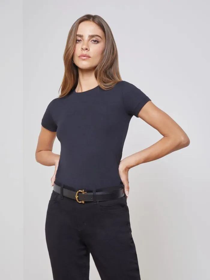 L039Agence Blouses and Tops Women Ressi Fitted Tee Black Micro Modal