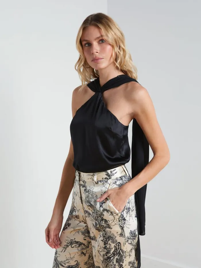 L039Agence Blouses and Tops Women Riviera Silk Halter Top Black
