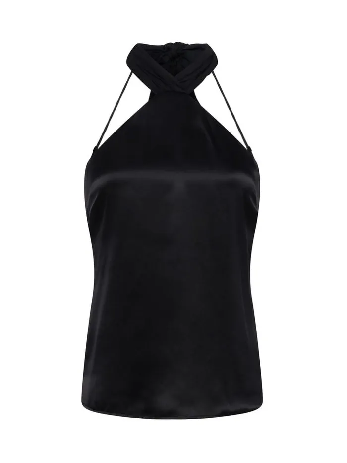 L039Agence Blouses and Tops Women Riviera Silk Halter Top Black