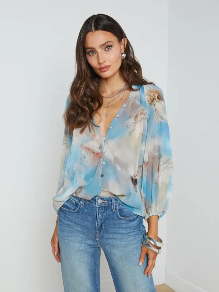L039Agence Blouses and Tops Women Teagan PuffSleeve Blouse Light Blue Multi Renaissance L039Agence Blouses and Tops Women Teagan PuffSleeve Blouse Light Blue Multi Renaissance