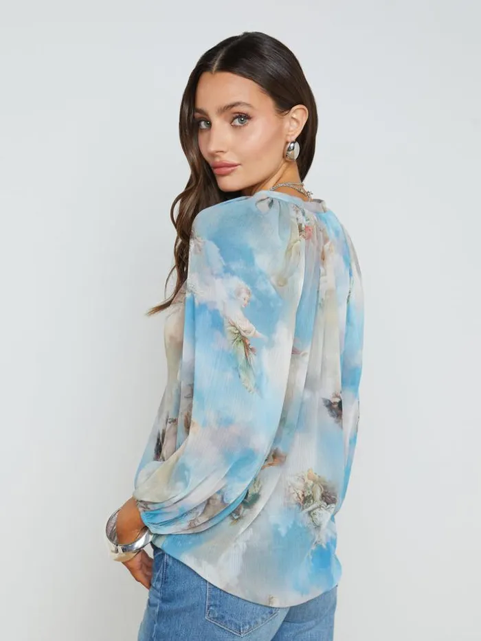 L039Agence Blouses and Tops Women Teagan PuffSleeve Blouse Light Blue Multi Renaissance