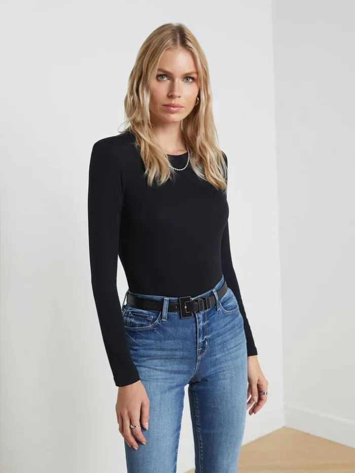 L039Agence Blouses and Tops Women Tess Long Sleeve Tee Black Micro Modal