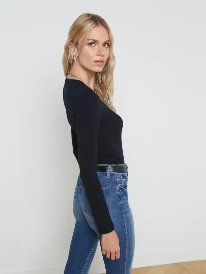 L039Agence Blouses and Tops Women Tess Long Sleeve Tee Black Micro Modal