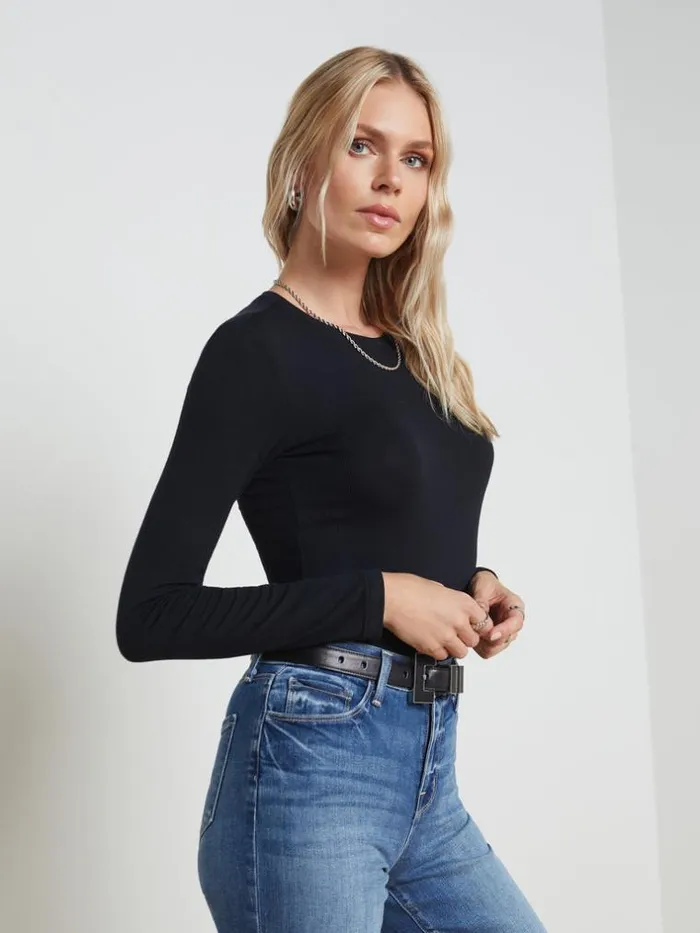 L039Agence Blouses and Tops Women Tess Long Sleeve Tee Black Micro Modal
