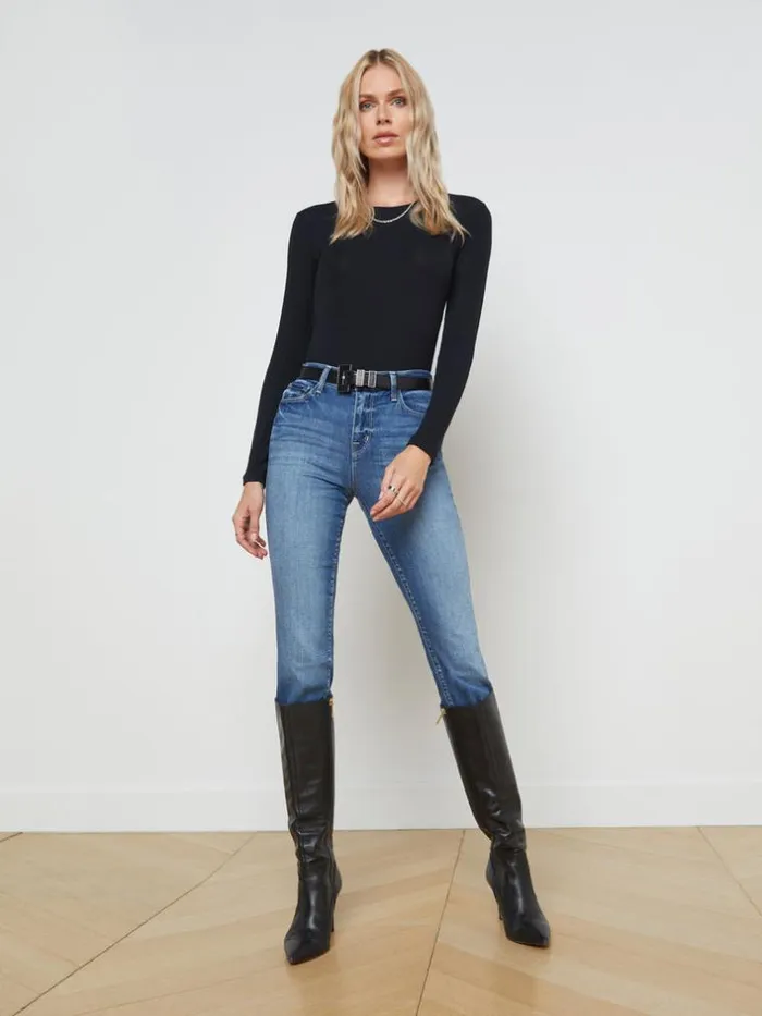 L039Agence Blouses and Tops Women Tess Long Sleeve Tee Black Micro Modal