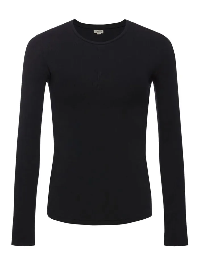 L039Agence Blouses and Tops Women Tess Long Sleeve Tee Black Micro Modal