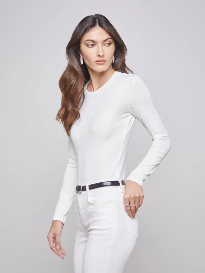 L039Agence Blouses and Tops Women Tess Long Sleeve Tee White Micro Modal