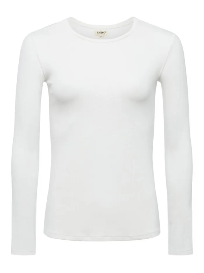L039Agence Blouses and Tops Women Tess Long Sleeve Tee White Micro Modal