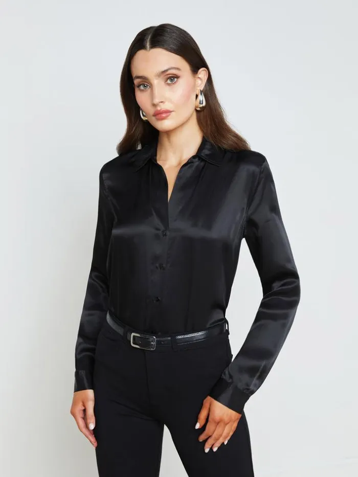 L039Agence Blouses and Tops Women Tyler Silk Blouse Black