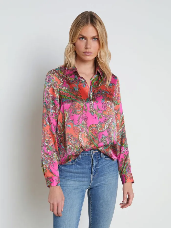 L039Agence Blouses and Tops Women Tyler Silk Blouse Rhodamine Multi Bright Pop Paisley L039Agence Blouses and Tops Women Tyler Silk Blouse Rhodamine Multi Bright Pop Paisley