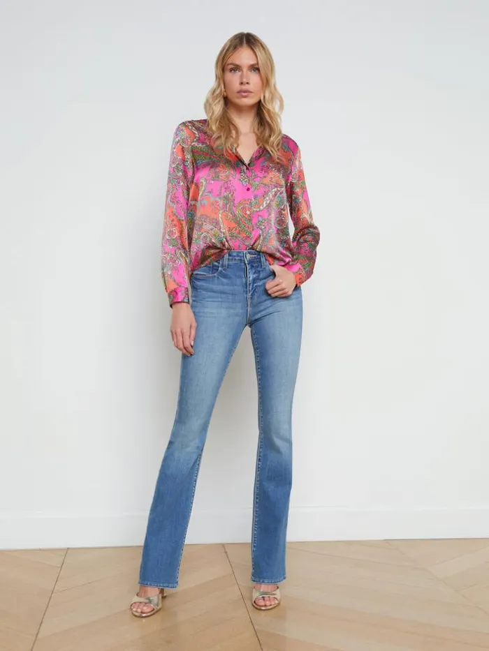 L039Agence Blouses and Tops Women Tyler Silk Blouse Rhodamine Multi Bright Pop Paisley