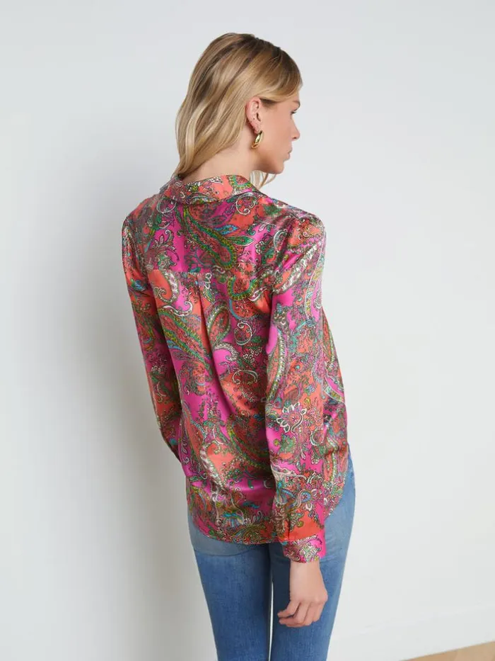 L039Agence Blouses and Tops Women Tyler Silk Blouse Rhodamine Multi Bright Pop Paisley