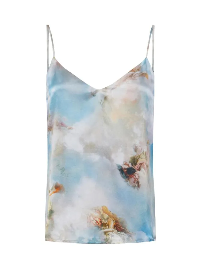 L039Agence Camisoles and Tanks Women Jane Silk Camisole Light Blue Multi Renaissance