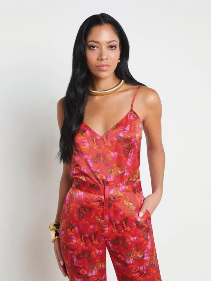 L039Agence Camisoles and Tanks Women Jane Silk Camisole Multi Butterfly Petal