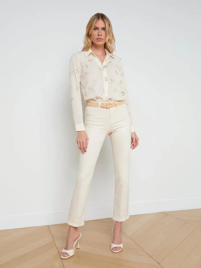 L039Agence Coated Denim Women Ginny Coated StraightLeg Back Zip Jean French Vanilla Coated L039Agence Coated Denim Women Ginny Coated StraightLeg Back Zip Jean French Vanilla Coated