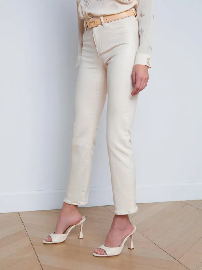 L039Agence Coated Denim Women Ginny Coated StraightLeg Back Zip Jean French Vanilla Coated