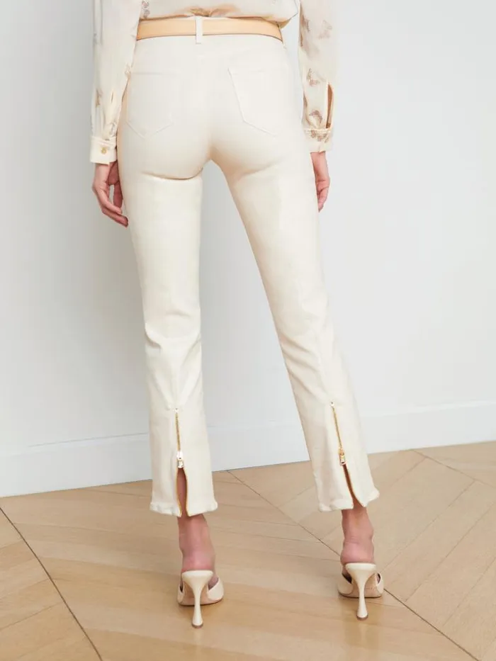 L039Agence Coated Denim Women Ginny Coated StraightLeg Back Zip Jean French Vanilla Coated