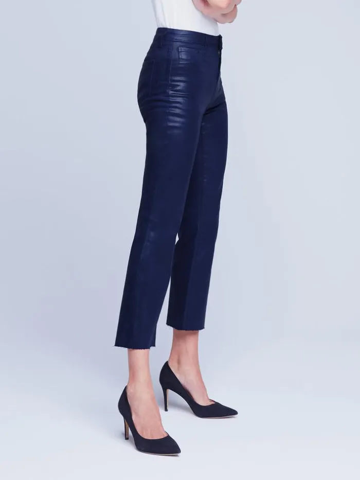 L039Agence Coated Denim Women Kendra Coated Cropped Flare Jean Midnight Coated