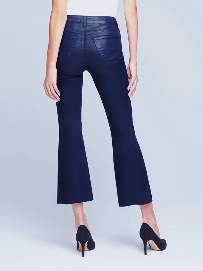 L039Agence Coated Denim Women Kendra Coated Cropped Flare Jean Midnight Coated