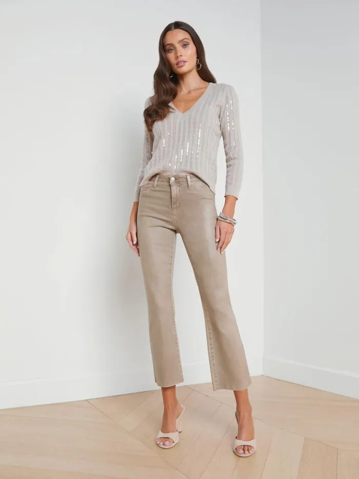 L039Agence Coated Denim Women Kendra Coated Cropped Flare Jean Rye Coated