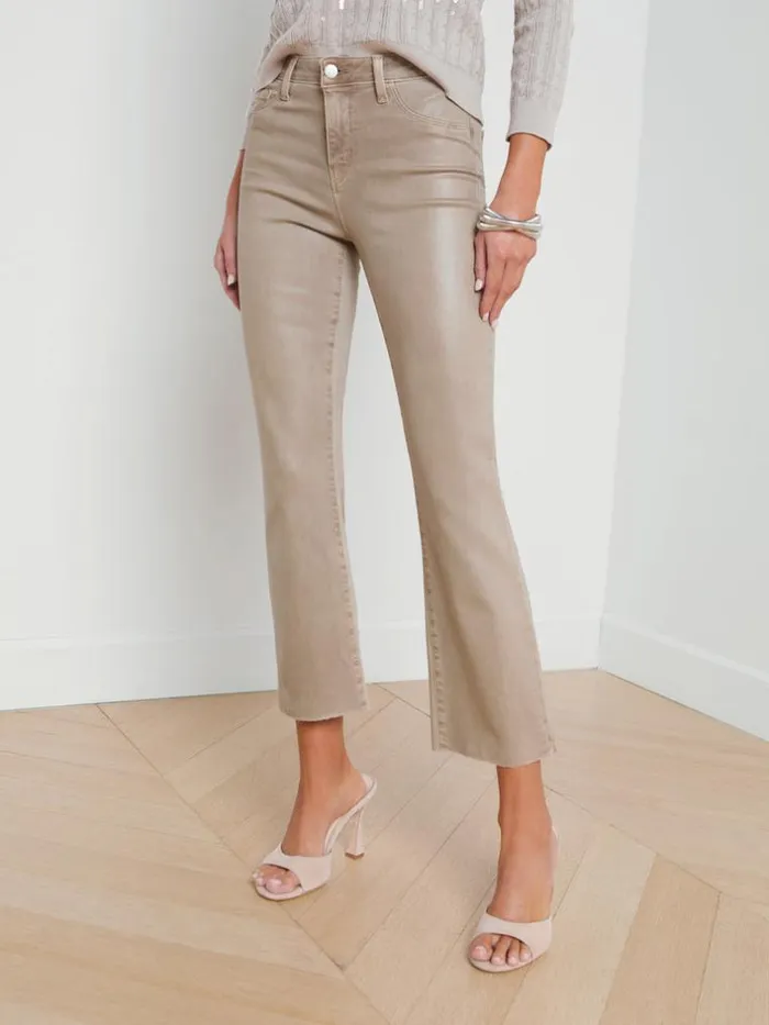 L039Agence Coated Denim Women Kendra Coated Cropped Flare Jean Rye Coated