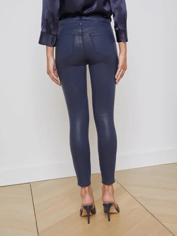 L039Agence Coated Denim Women Margot Coated Skinny Jean Navy Coated
