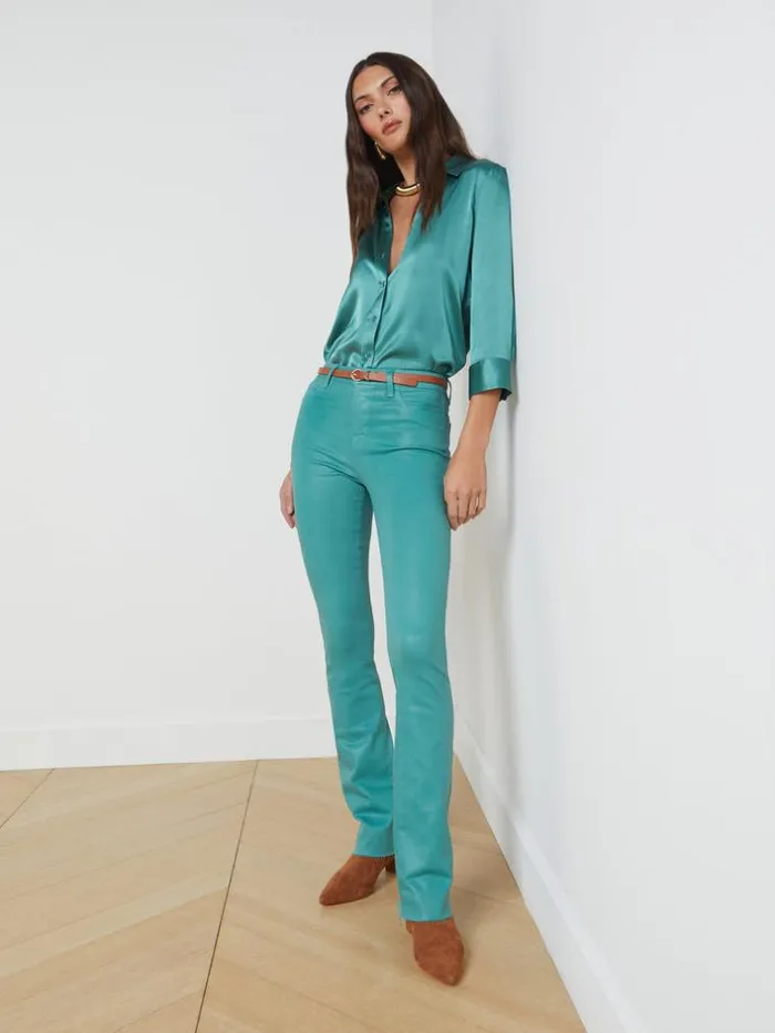 L039Agence Coated Denim Women Ruth Coated StraightLeg Jean Green Jasper Coated L039Agence Coated Denim Women Ruth Coated StraightLeg Jean Green Jasper Coated