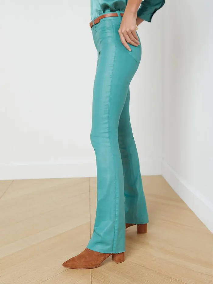 L039Agence Coated Denim Women Ruth Coated StraightLeg Jean Green Jasper Coated