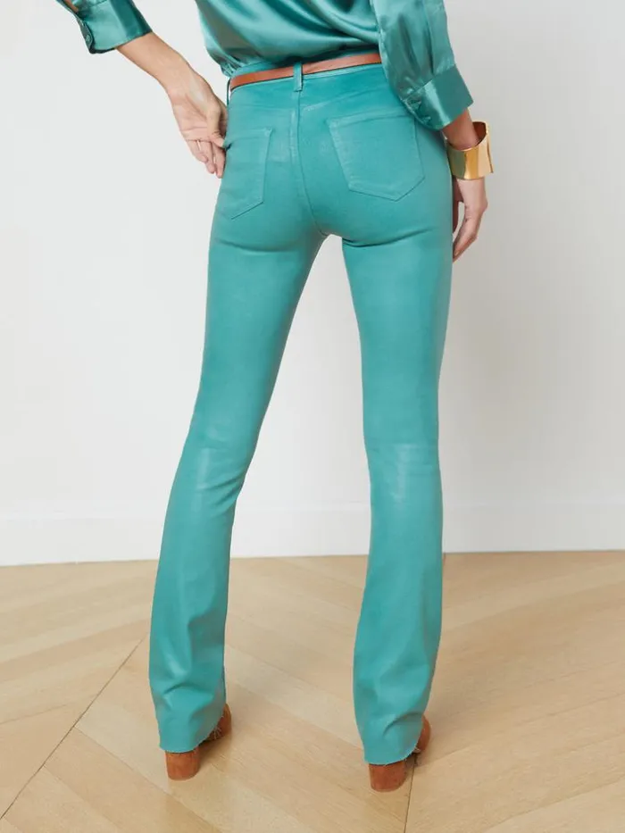 L039Agence Coated Denim Women Ruth Coated StraightLeg Jean Green Jasper Coated